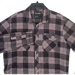 Fox Racing Traildust 2.0 Mens XL Plaid Flannel Button Down Shirt Grey Black Red